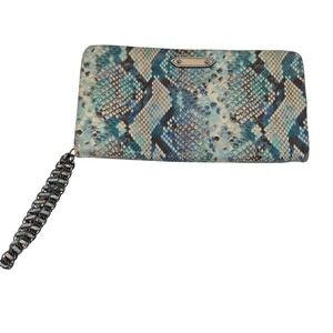 Bryany Blue Python Embossed Wristlet Wallet Clutch Chain Strap Vegan Leather‎
